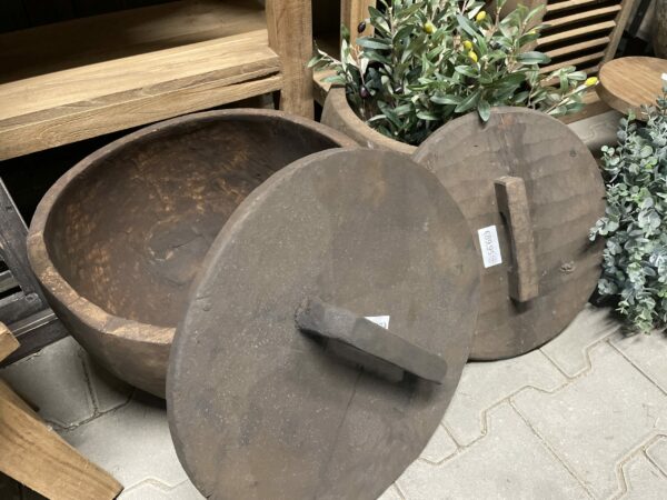 Houten ronde pot met deksel