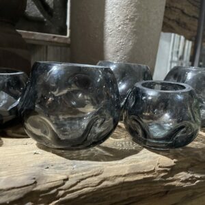 Waxinelichthouder zwart glas S