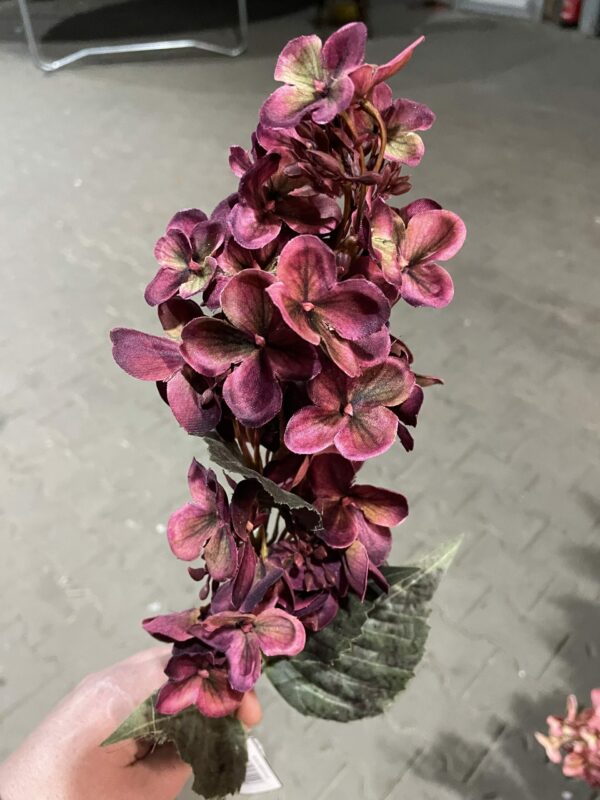 Kunst hortensia donker rood paars - Afbeelding 2