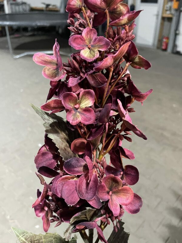 Kunst hortensia donker rood paars - Afbeelding 3